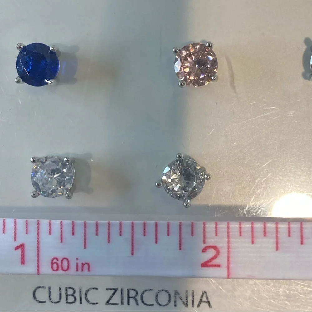 7 Pairs Sterling Silver Cubic Zirconia Stud Earrings Colorful